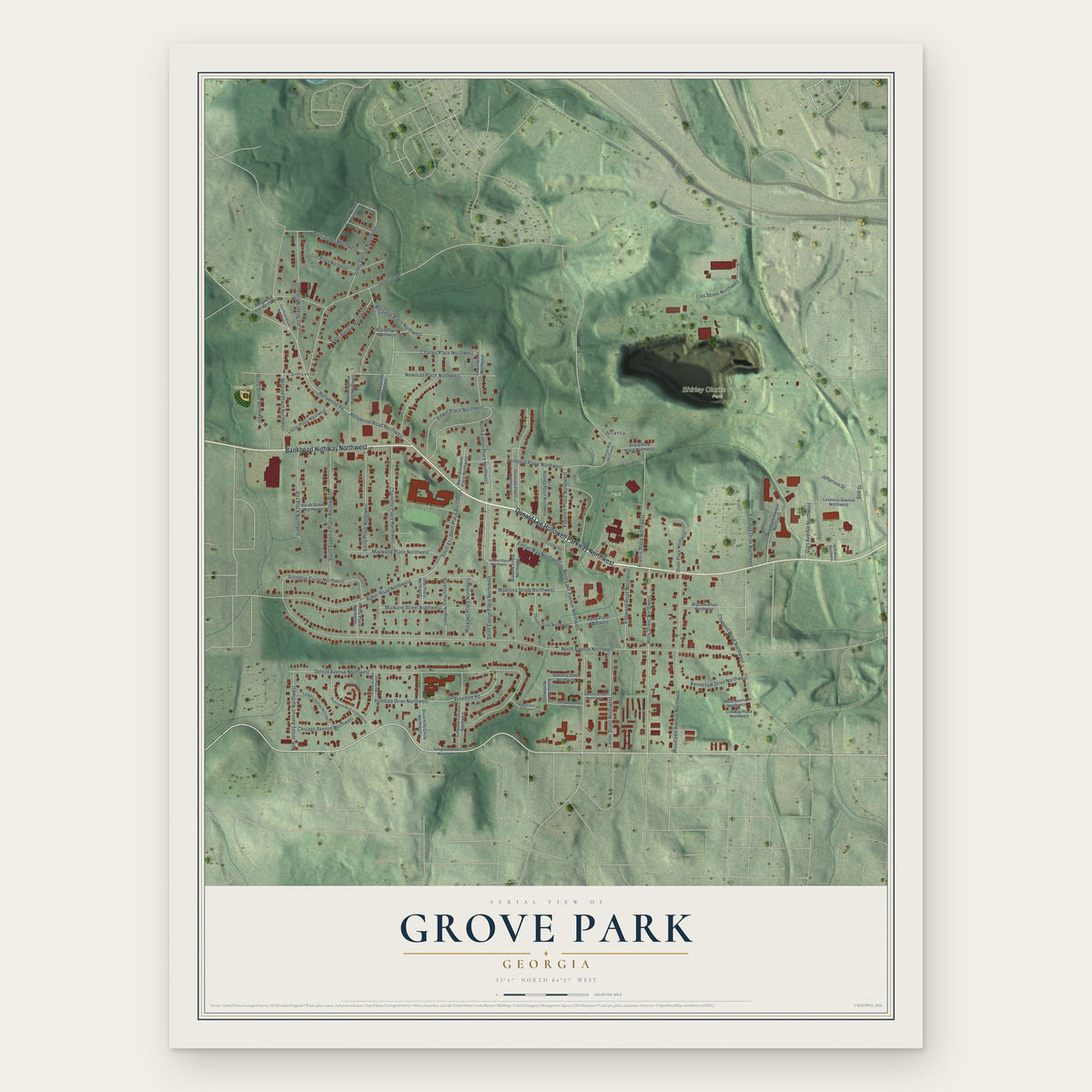Grove Park, Georgia map print, the full design