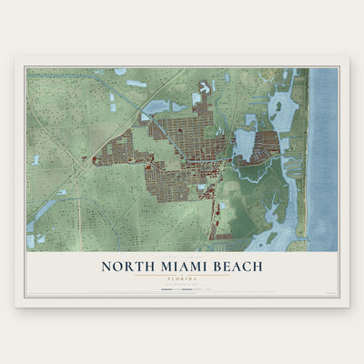 North Miami Beach, Florida map print, the full design