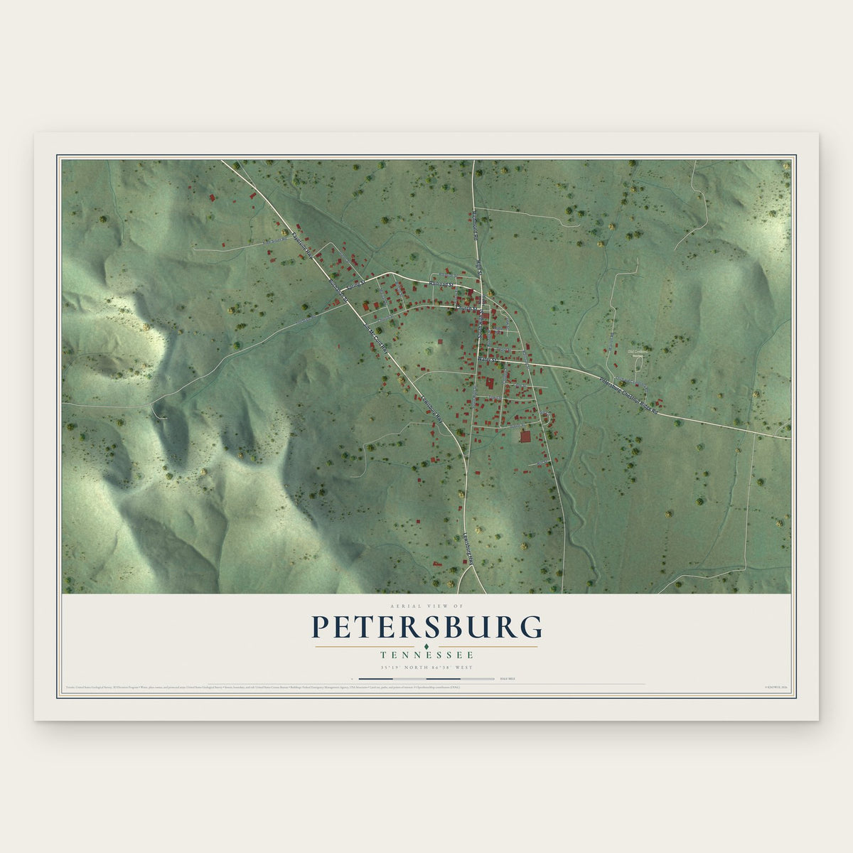 Petersburg, Tennessee map print, the full design