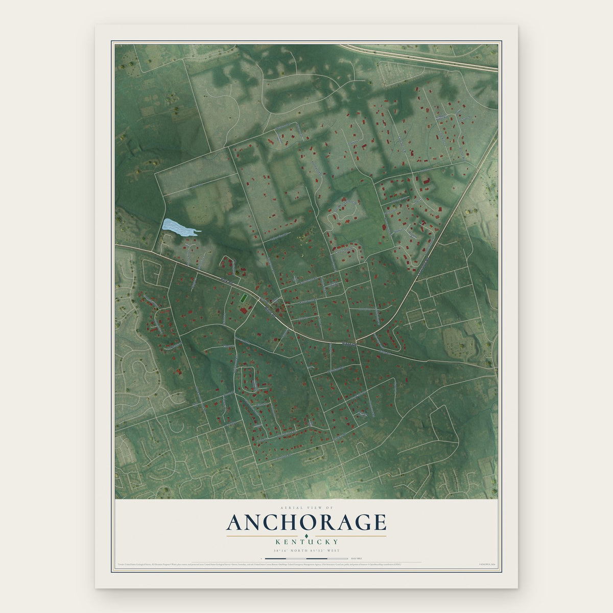 Anchorage, Kentucky map print, the full design