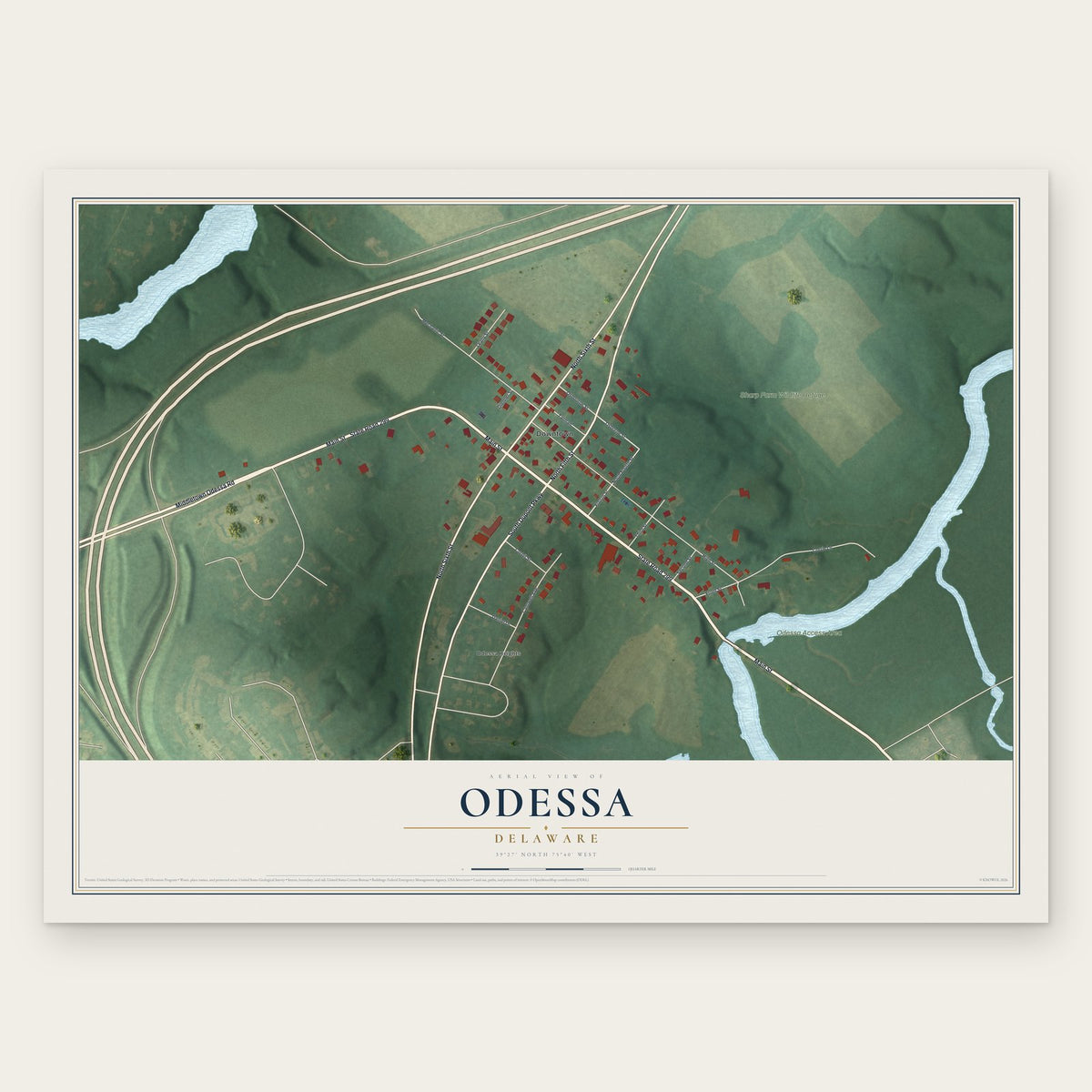 Odessa, Delaware map print, the full design