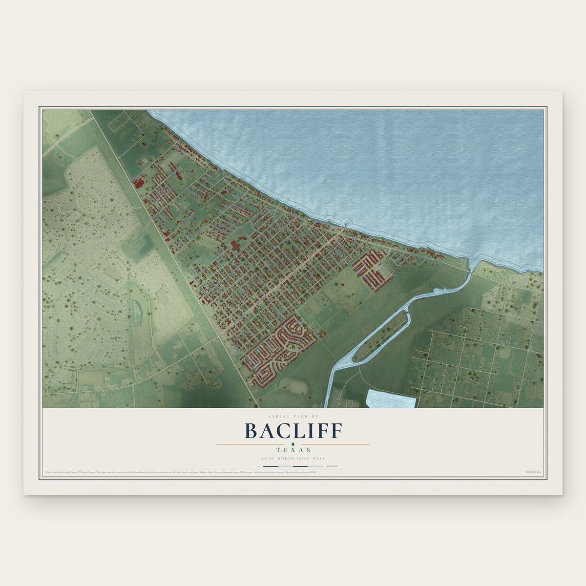 Bacliff, Texas map print, the full design