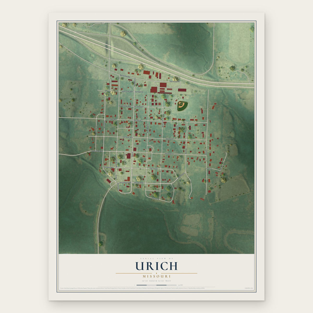 Urich, Missouri map print, the full design