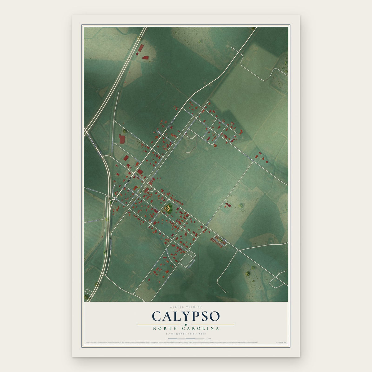 Calypso, North Carolina map print, the full design