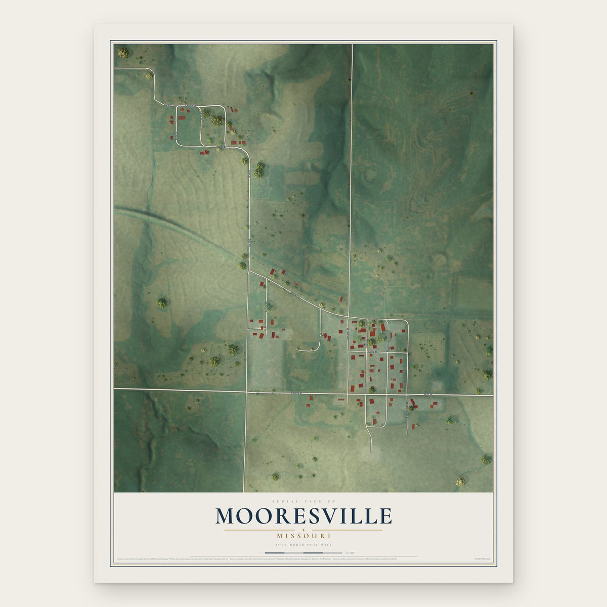 Mooresville, Missouri map print, the full design