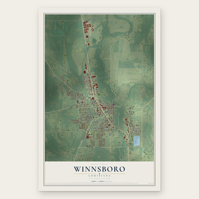 Winnsboro, Louisiana map print, the full design