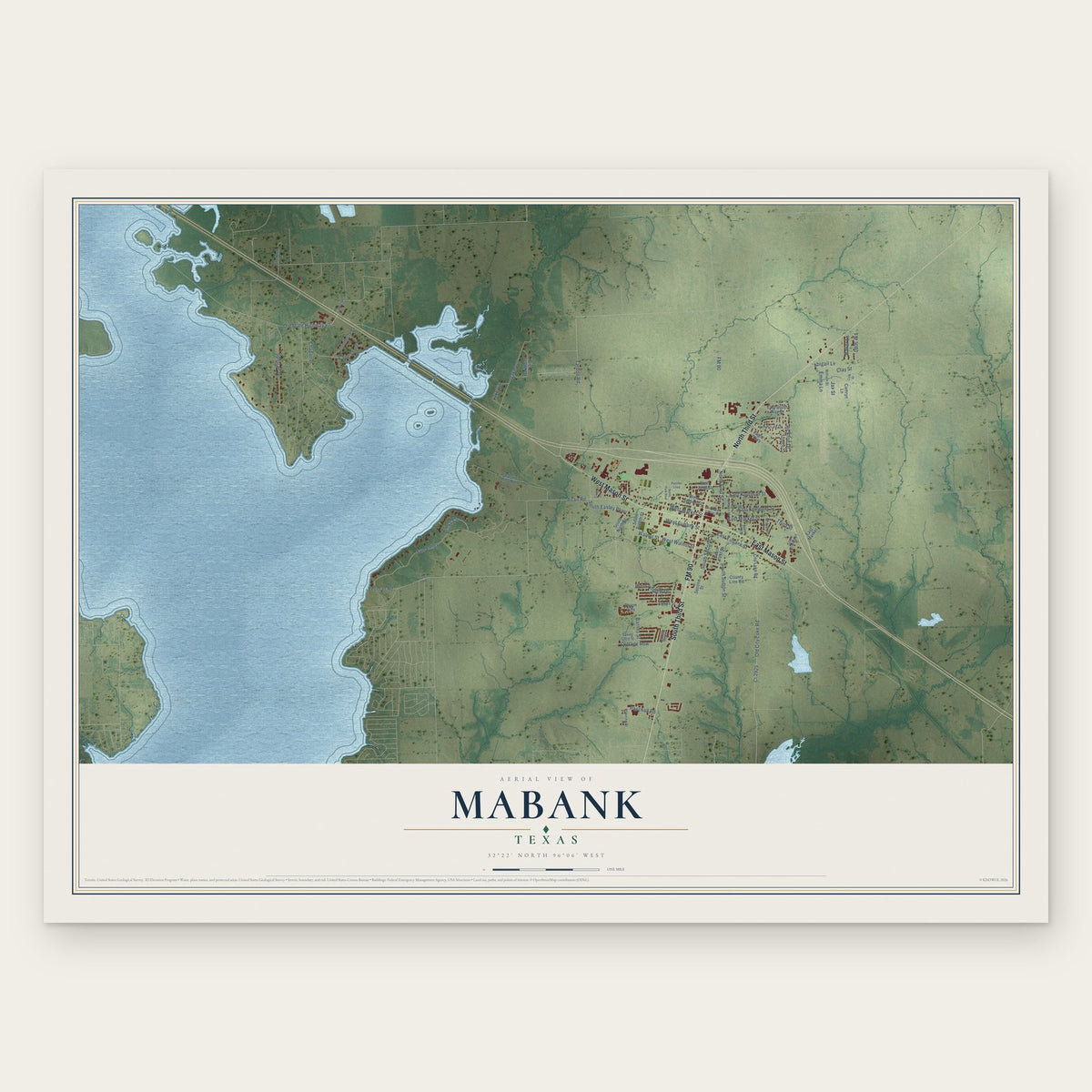 Mabank, Texas map print, the full design