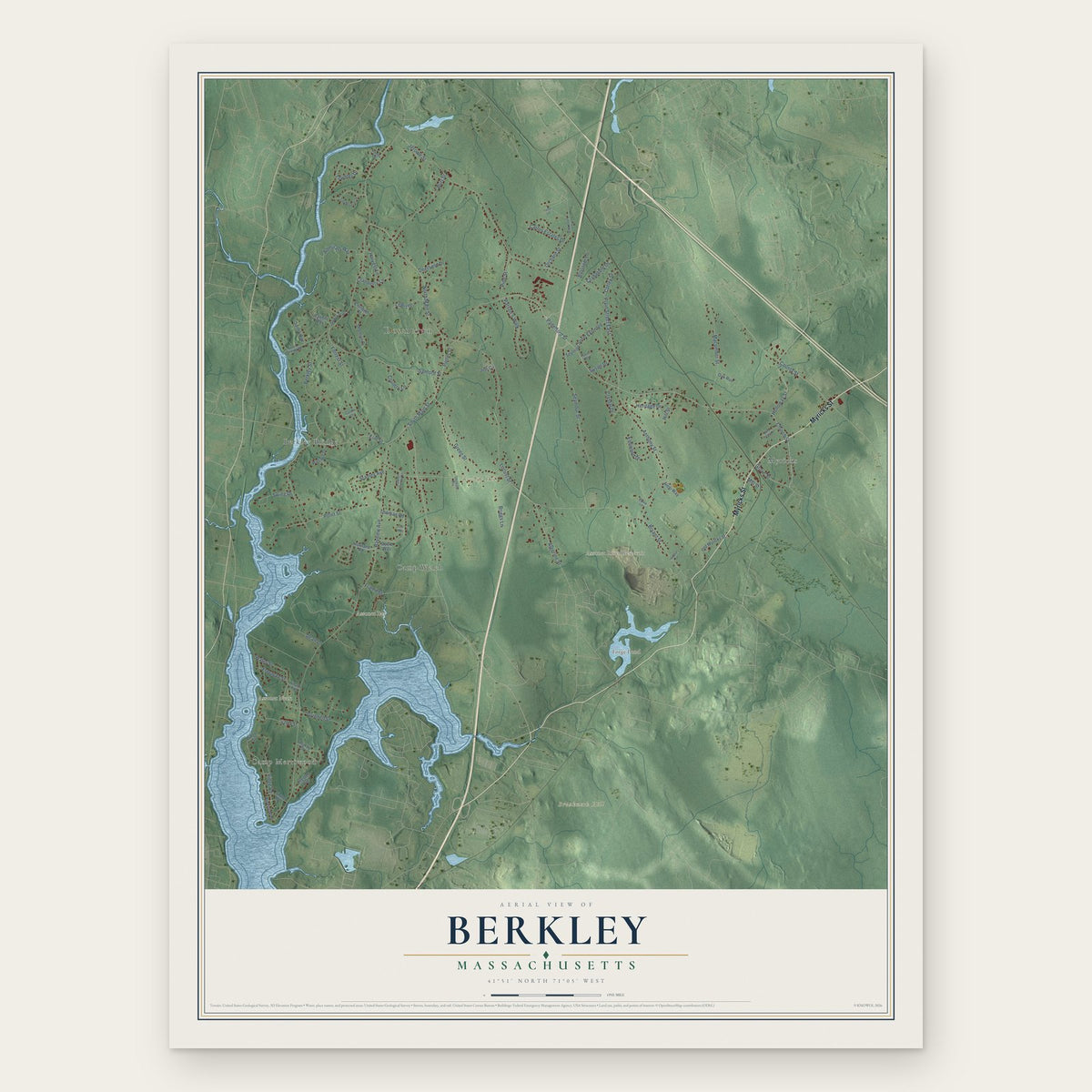 Berkley, Massachusetts map print, the full design