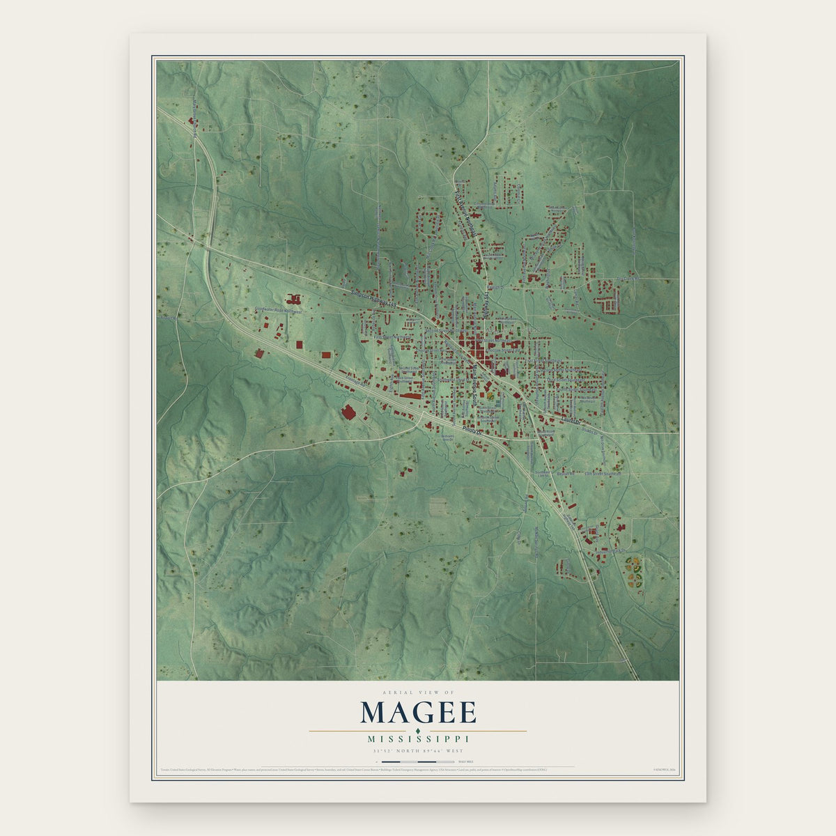 Magee, Mississippi map print, the full design