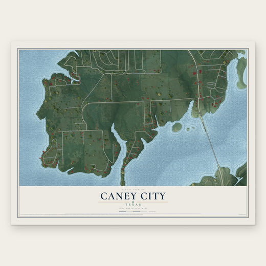 Caney City, Texas map print, the full design