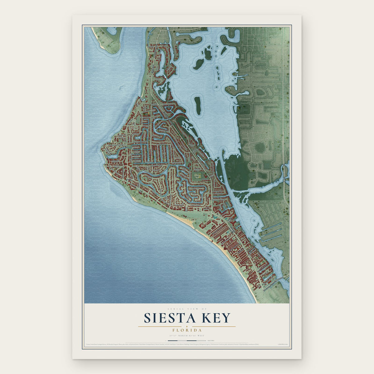 Siesta Key, Florida map print, the full design