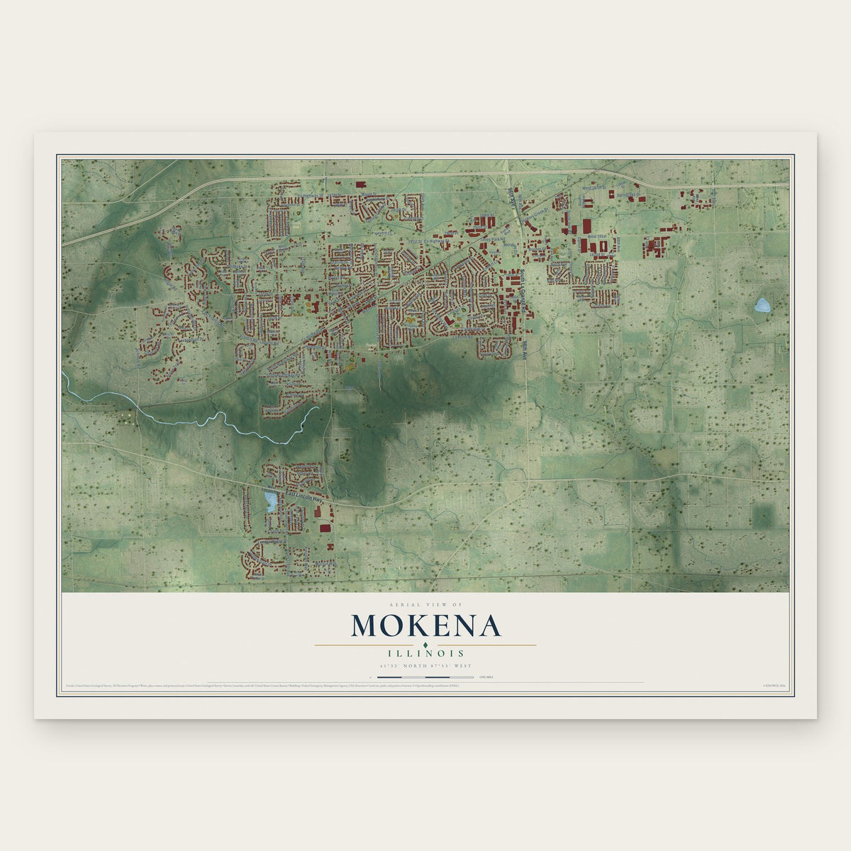 Mokena, Illinois map print, the full design