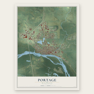 Portage, Wisconsin map print, the full design