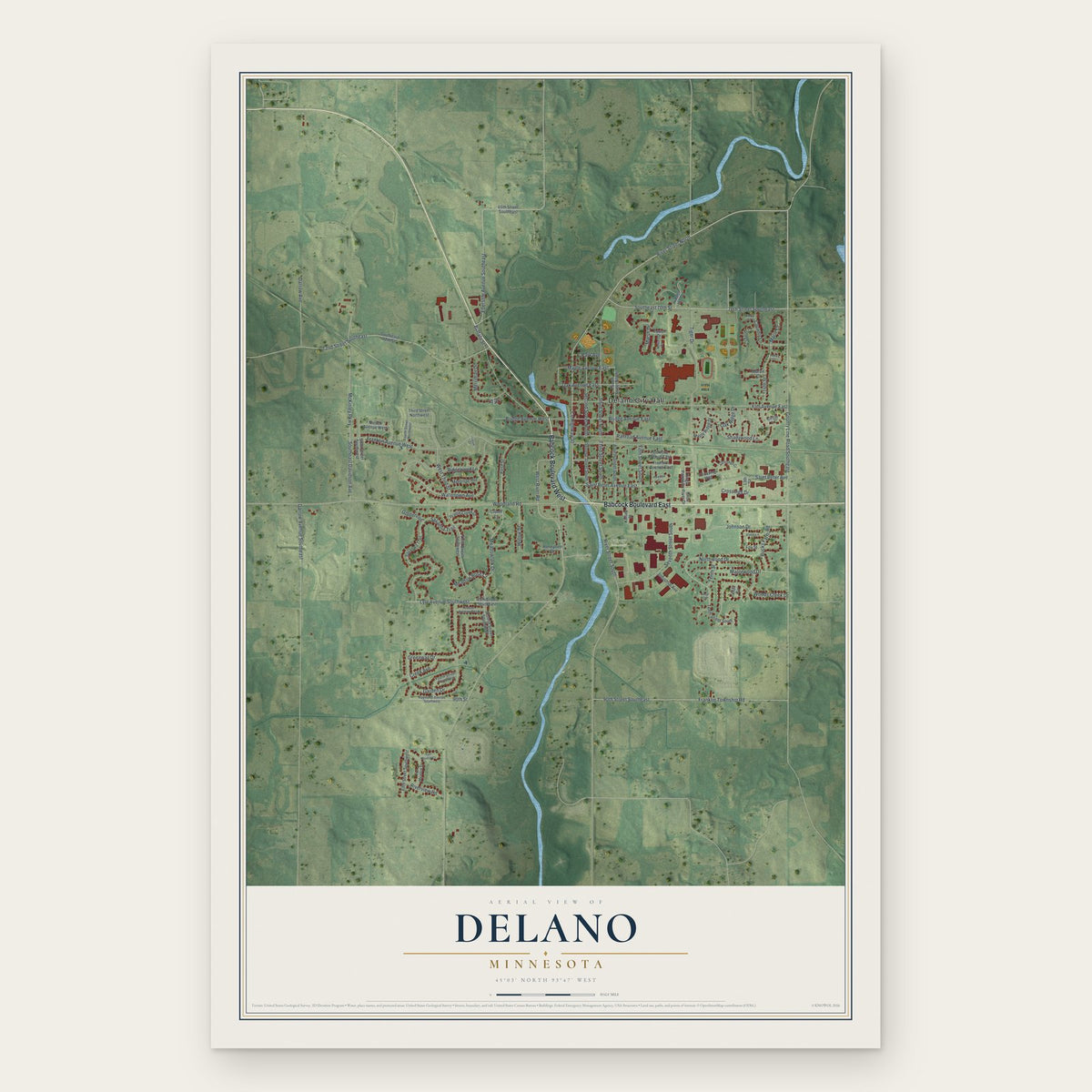 Delano, Minnesota map print, the full design