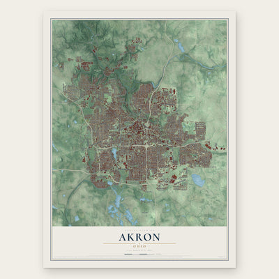 Akron, Ohio map print, the full design