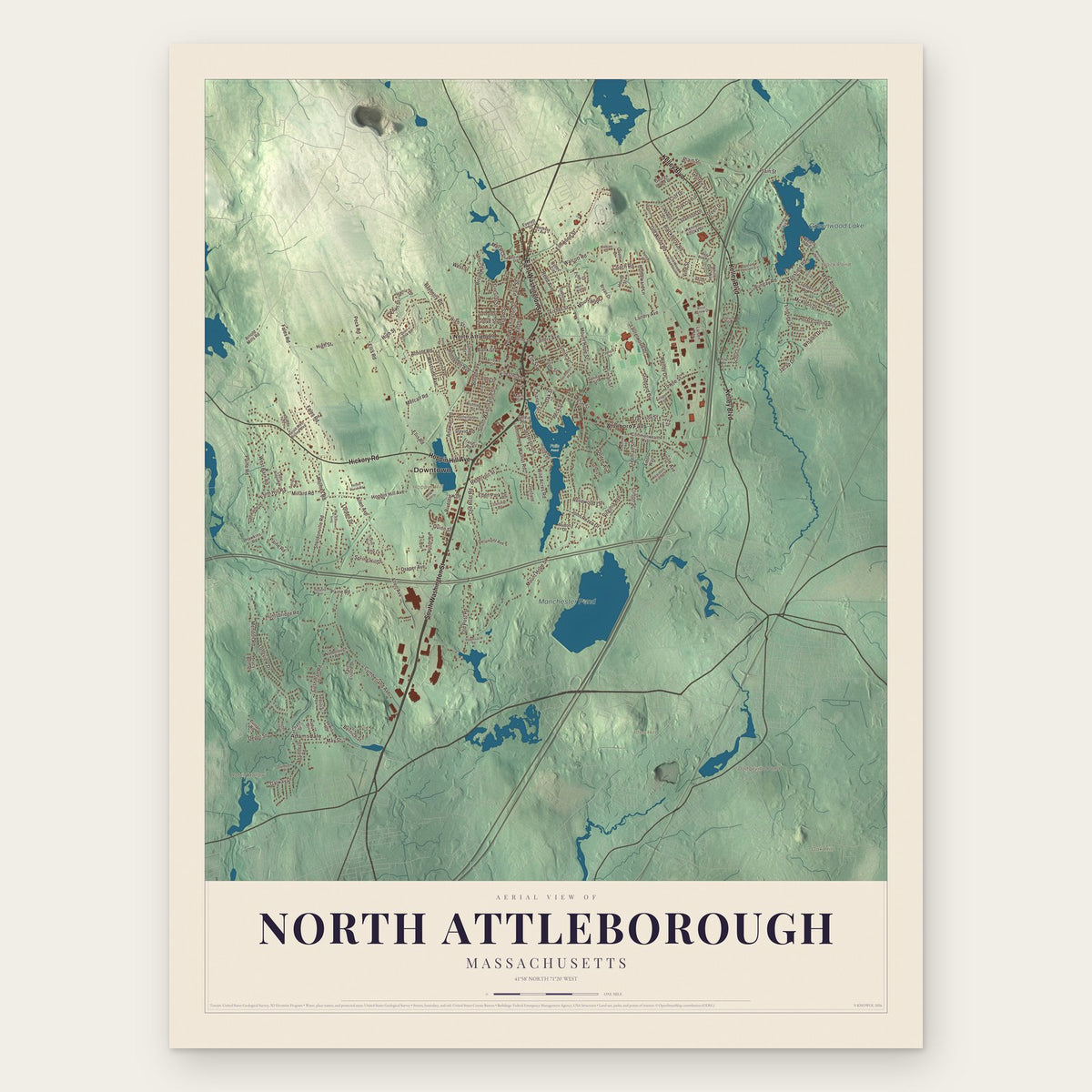 North Attleborough, Massachusetts map print, the full design