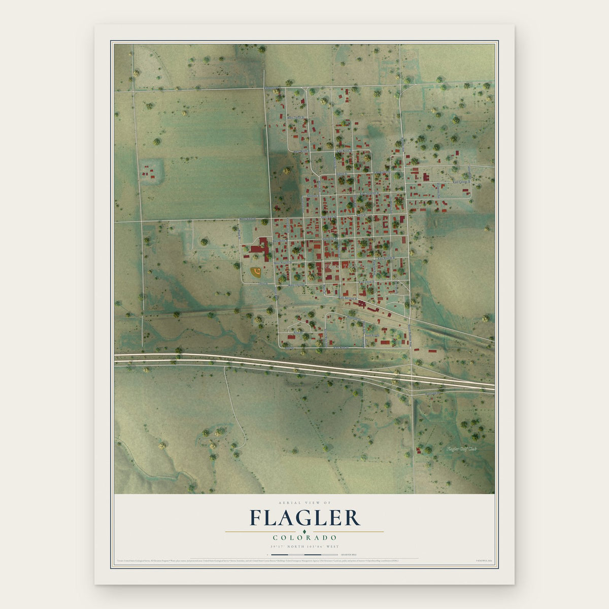 Flagler, Colorado map print, the full design