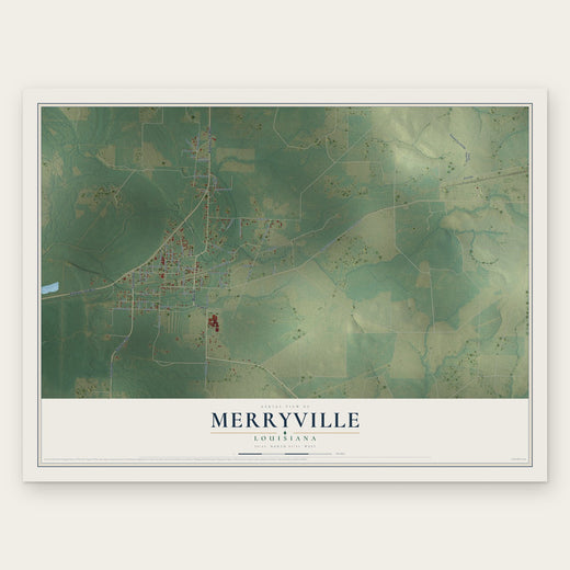 Merryville, Louisiana map print, the full design