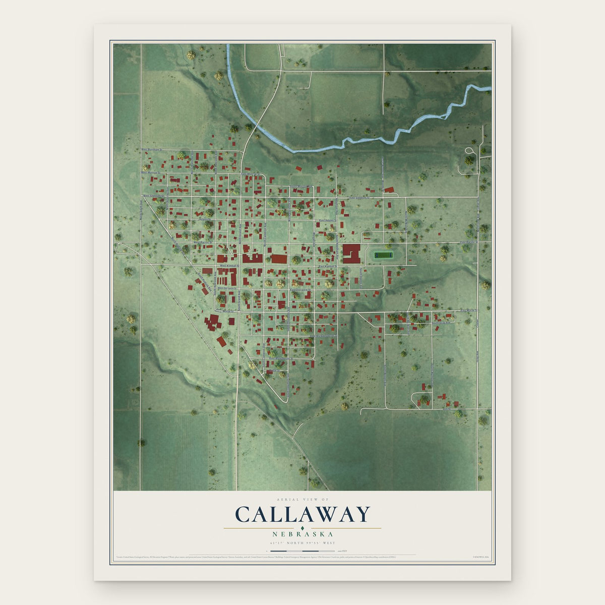 Callaway, Nebraska map print, the full design