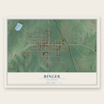 Binger, Oklahoma map print, the full design