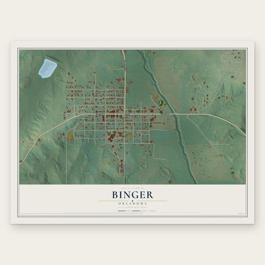 Binger, Oklahoma map print, the full design