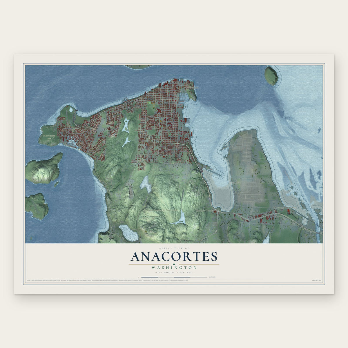 Anacortes, Washington map print, the full design