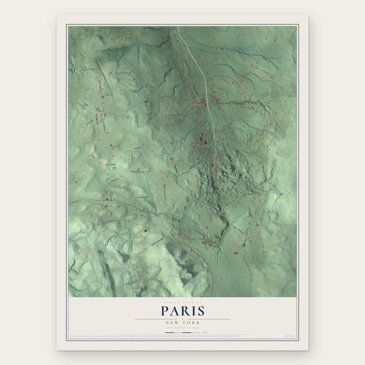 Paris, New York map print, the full design