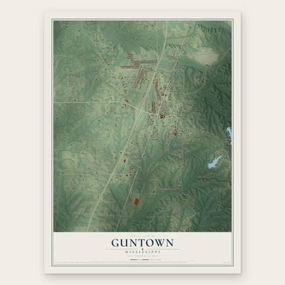 Guntown, Mississippi map print, the full design