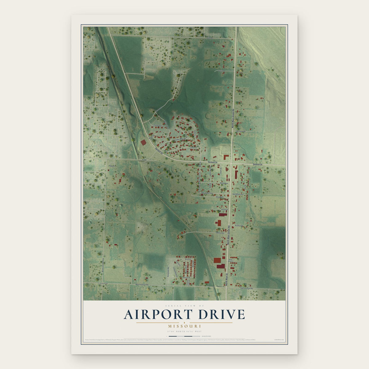 Airport Drive, Missouri map print, the full design