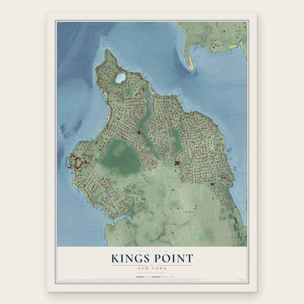 Kings Point, New York map print, the full design