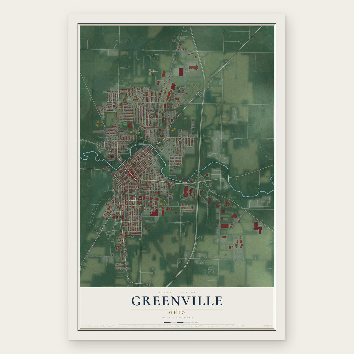 Greenville, Ohio map print, the full design