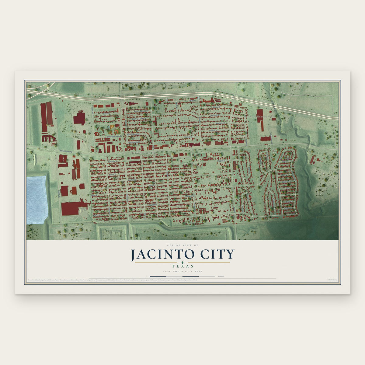 Jacinto City, Texas map print, the full design