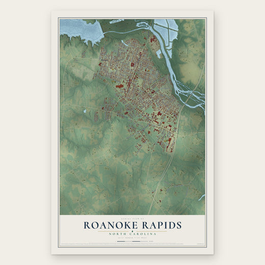 Roanoke Rapids, North Carolina map print, the full design