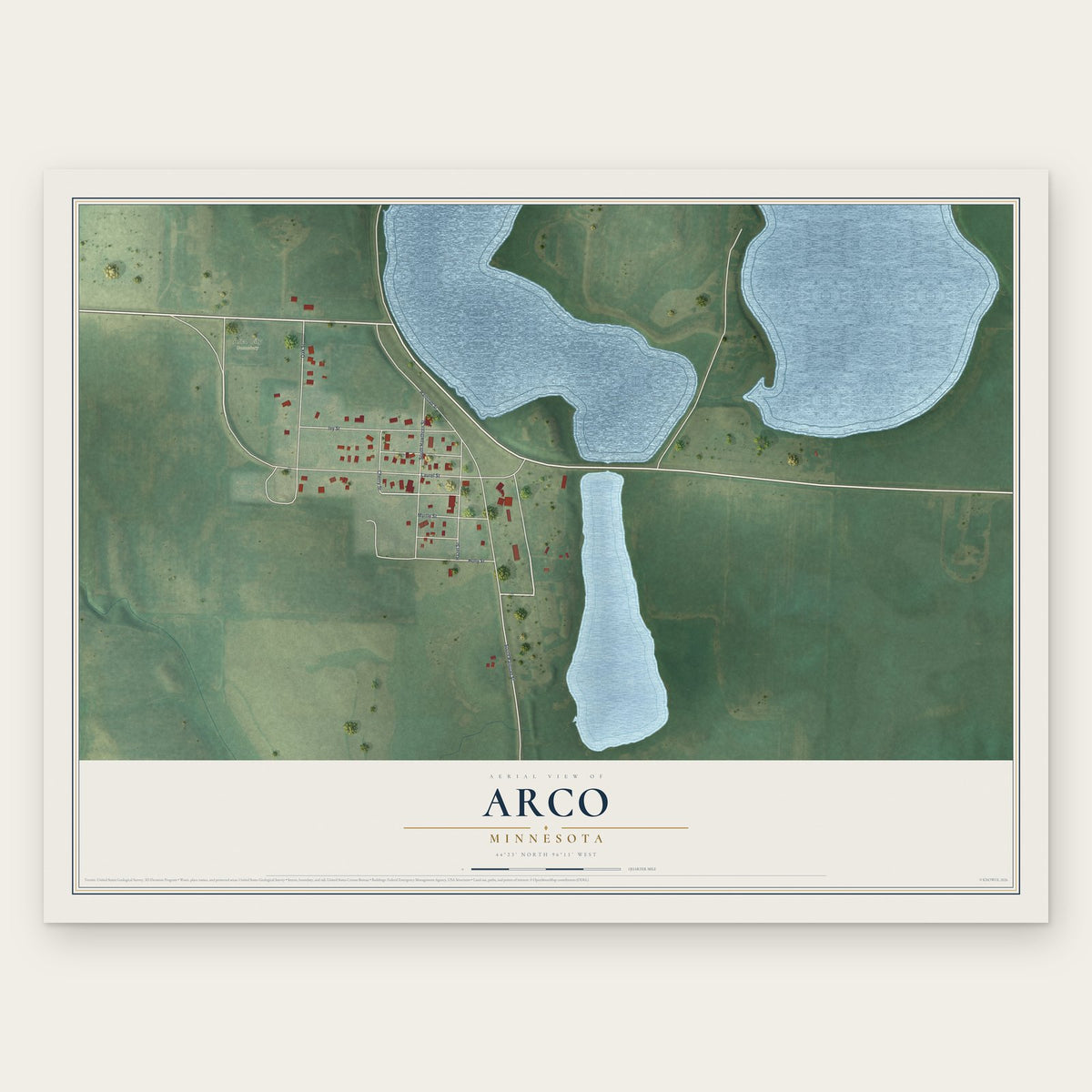 Arco, Minnesota map print, the full design