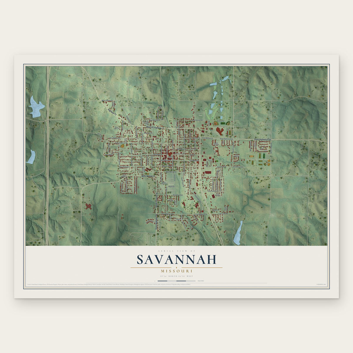 Savannah, Missouri map print, the full design