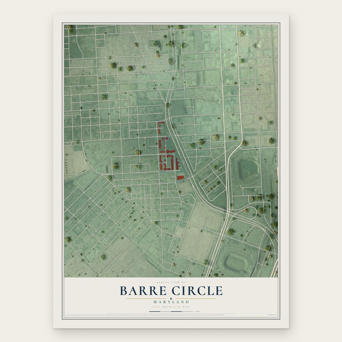 Barre Circle, Maryland map print, the full design