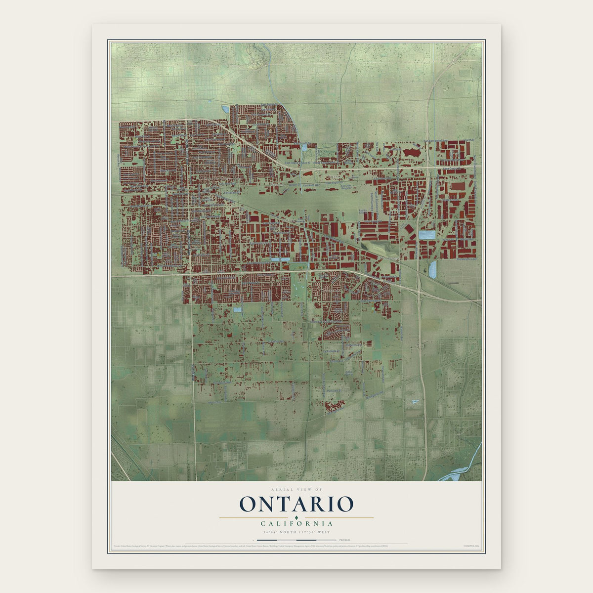 Ontario, California map print, the full design