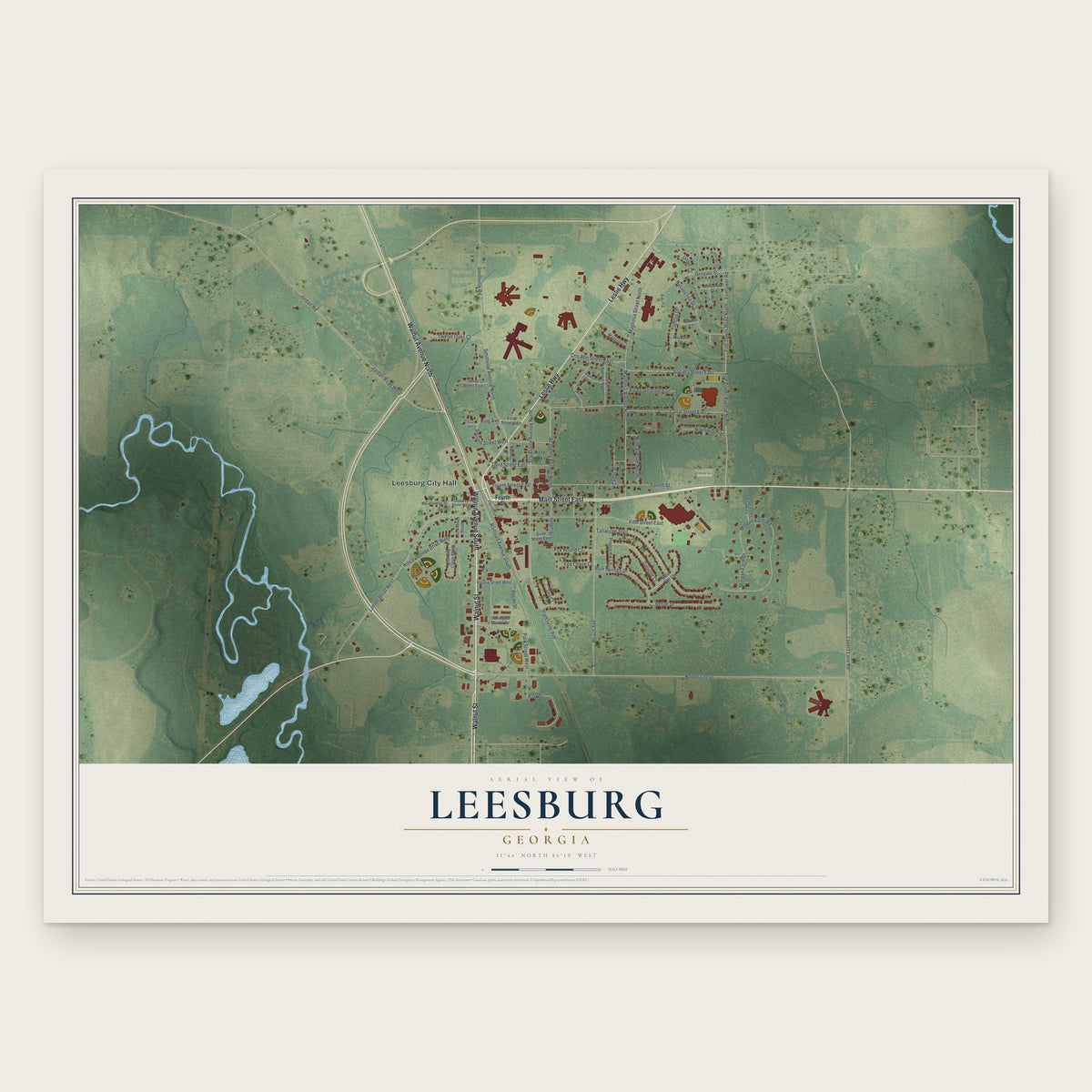Leesburg, Georgia map print, the full design