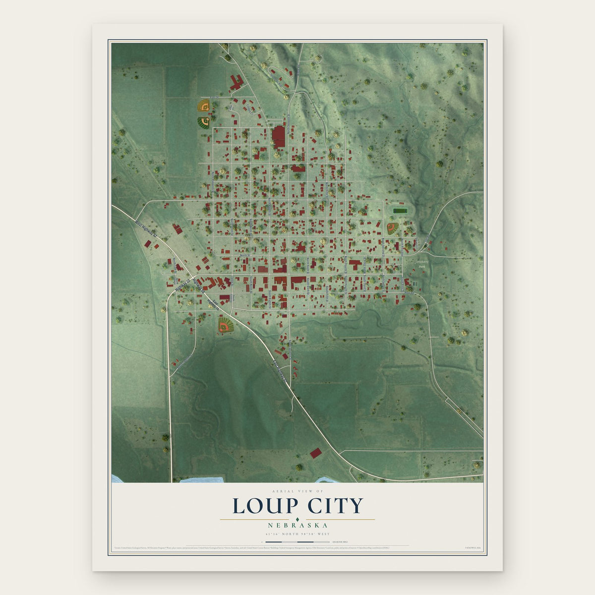Loup City, Nebraska map print, the full design
