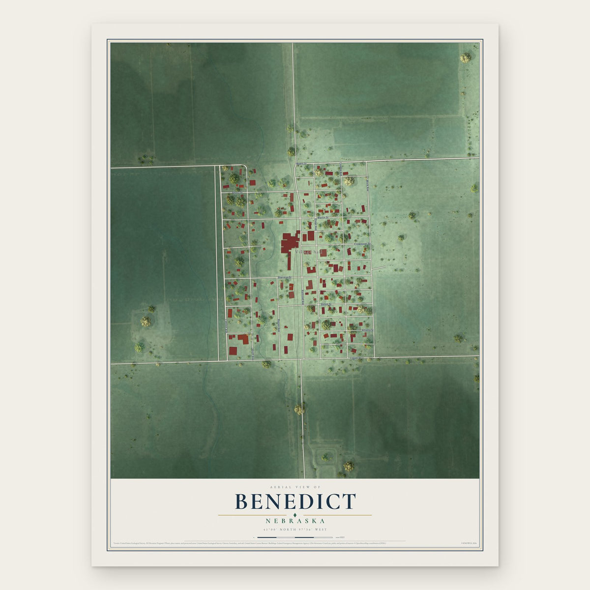 Benedict, Nebraska map print, the full design