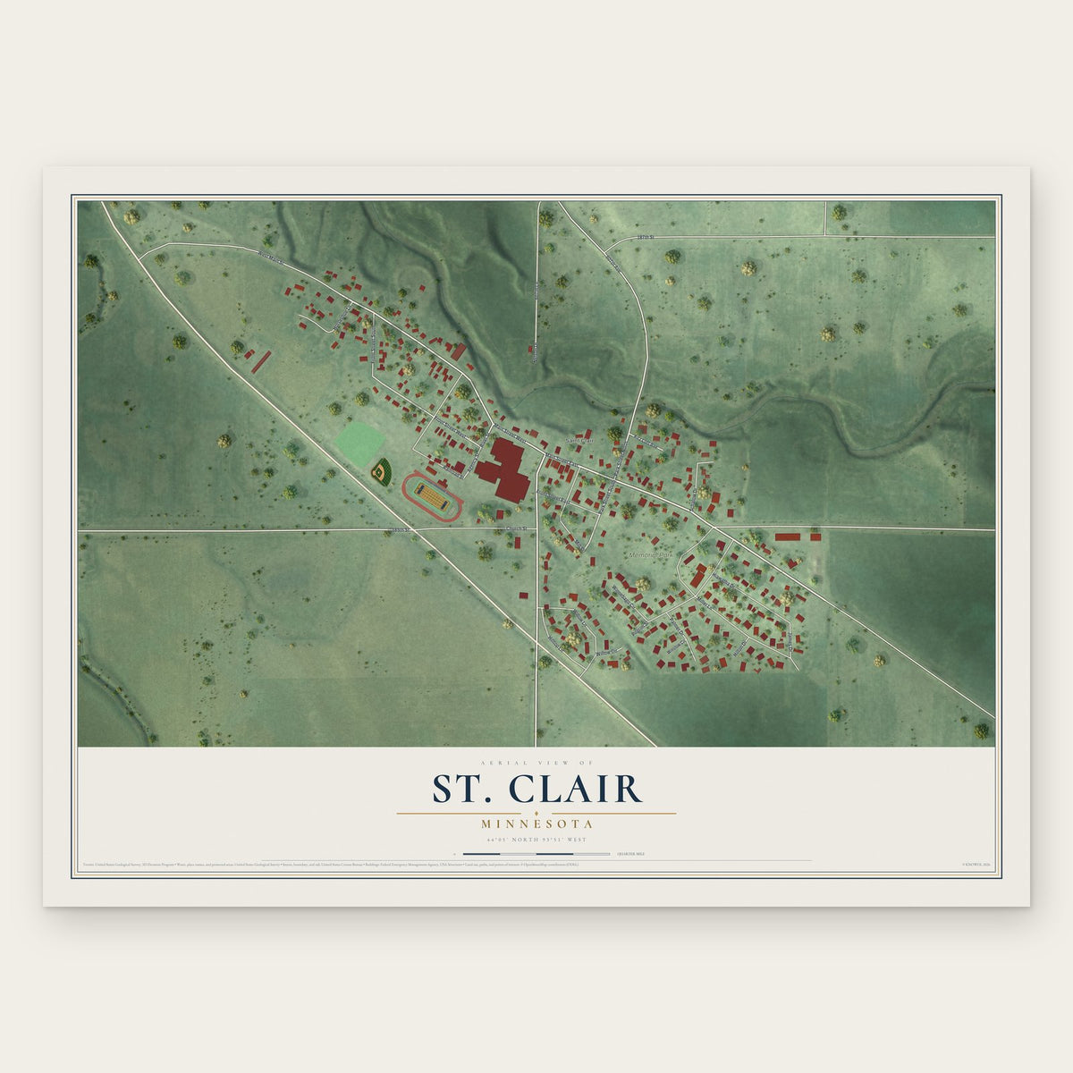 St. Clair, Minnesota map print, the full design