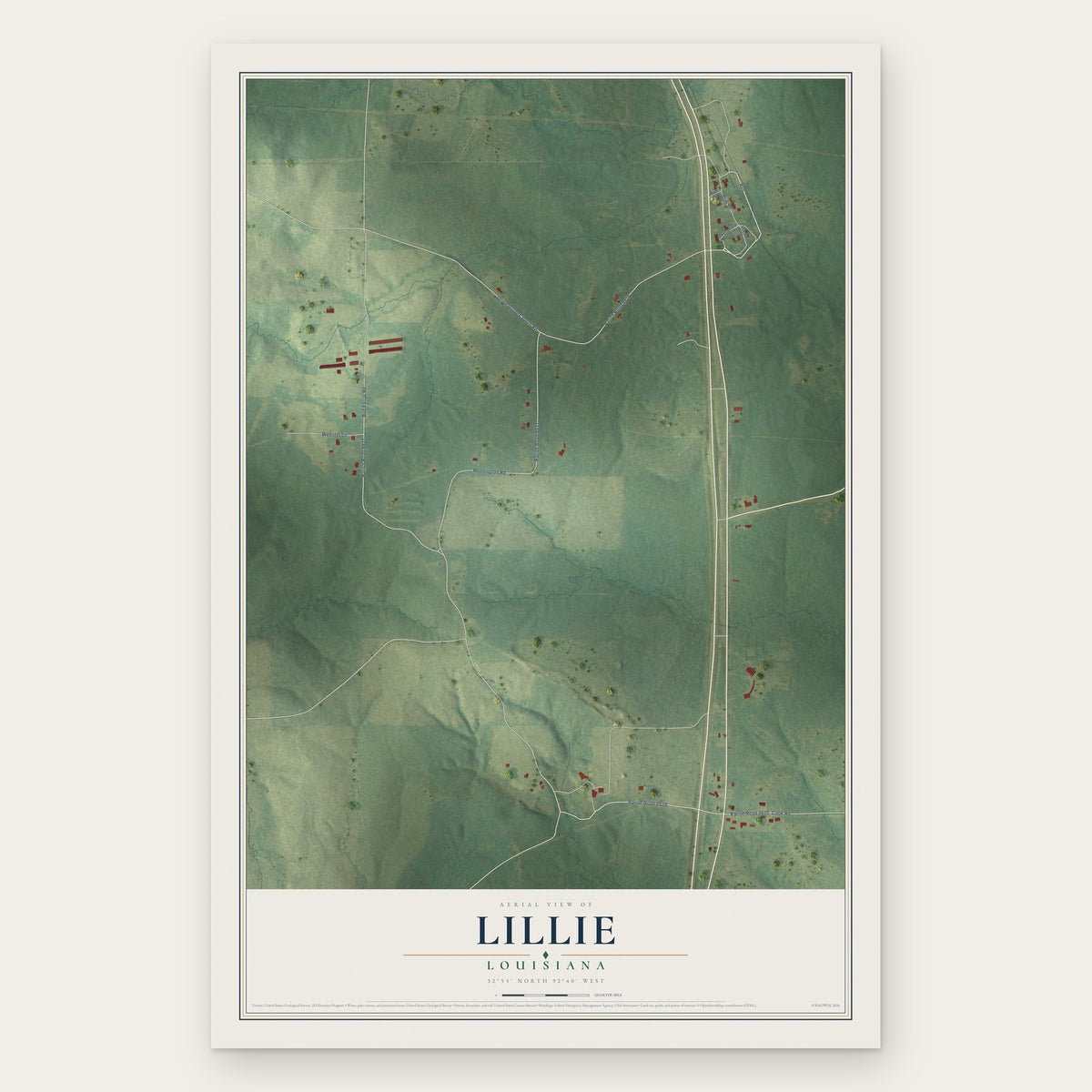 Lillie, Louisiana map print, the full design