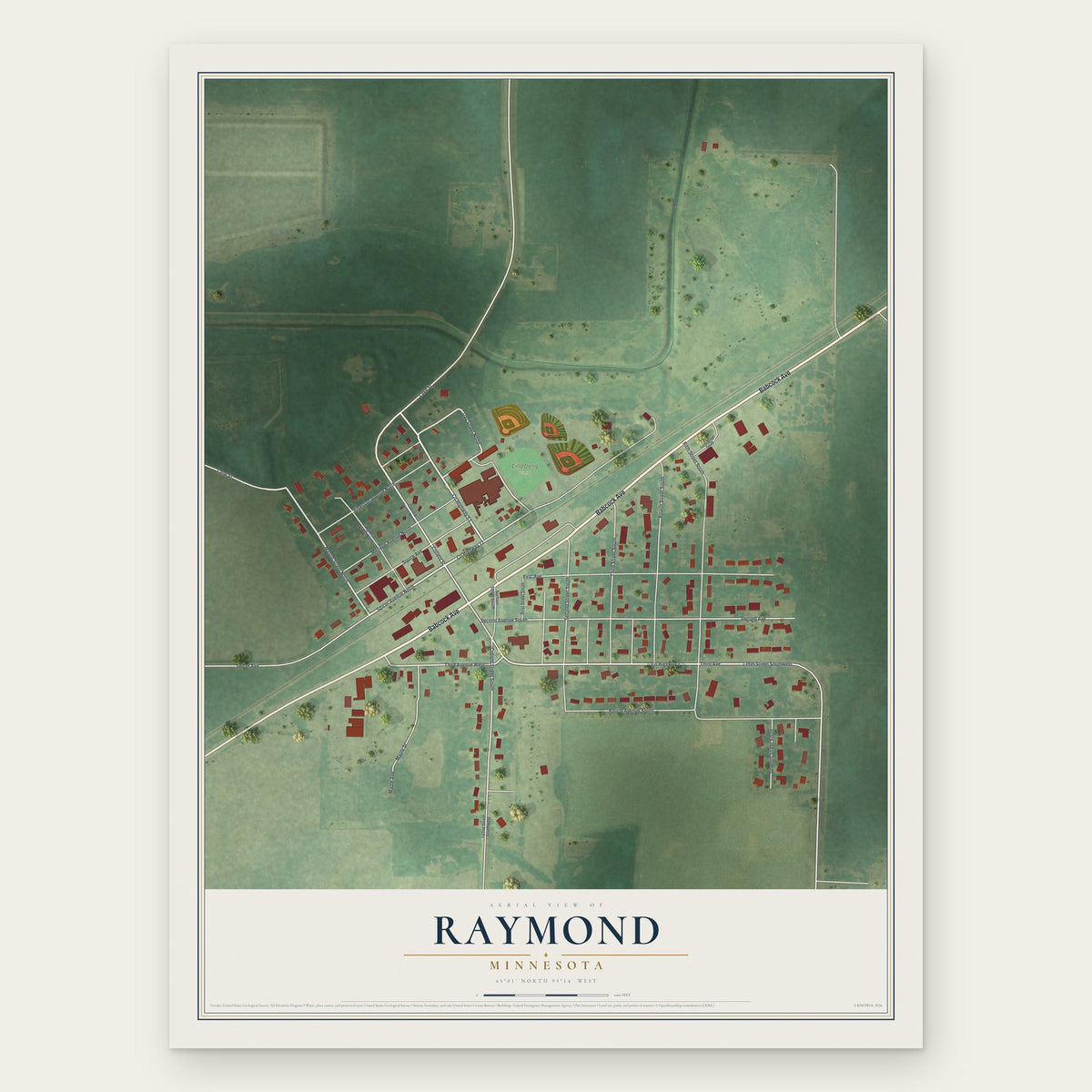 Raymond, Minnesota map print, the full design