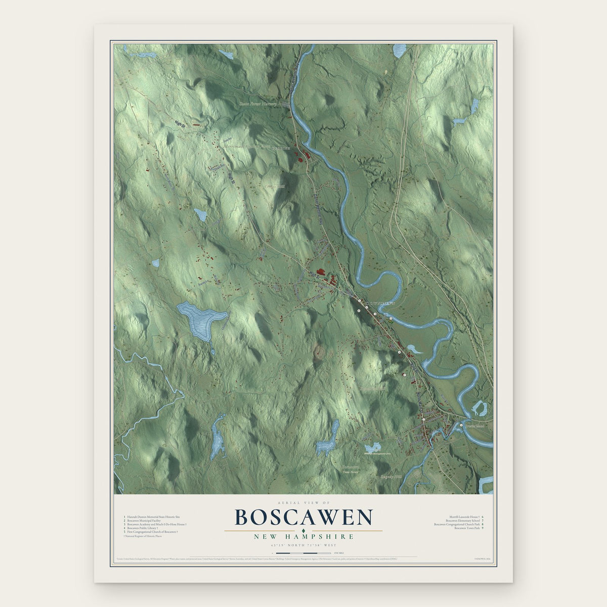 Boscawen, New Hampshire map print, the full design