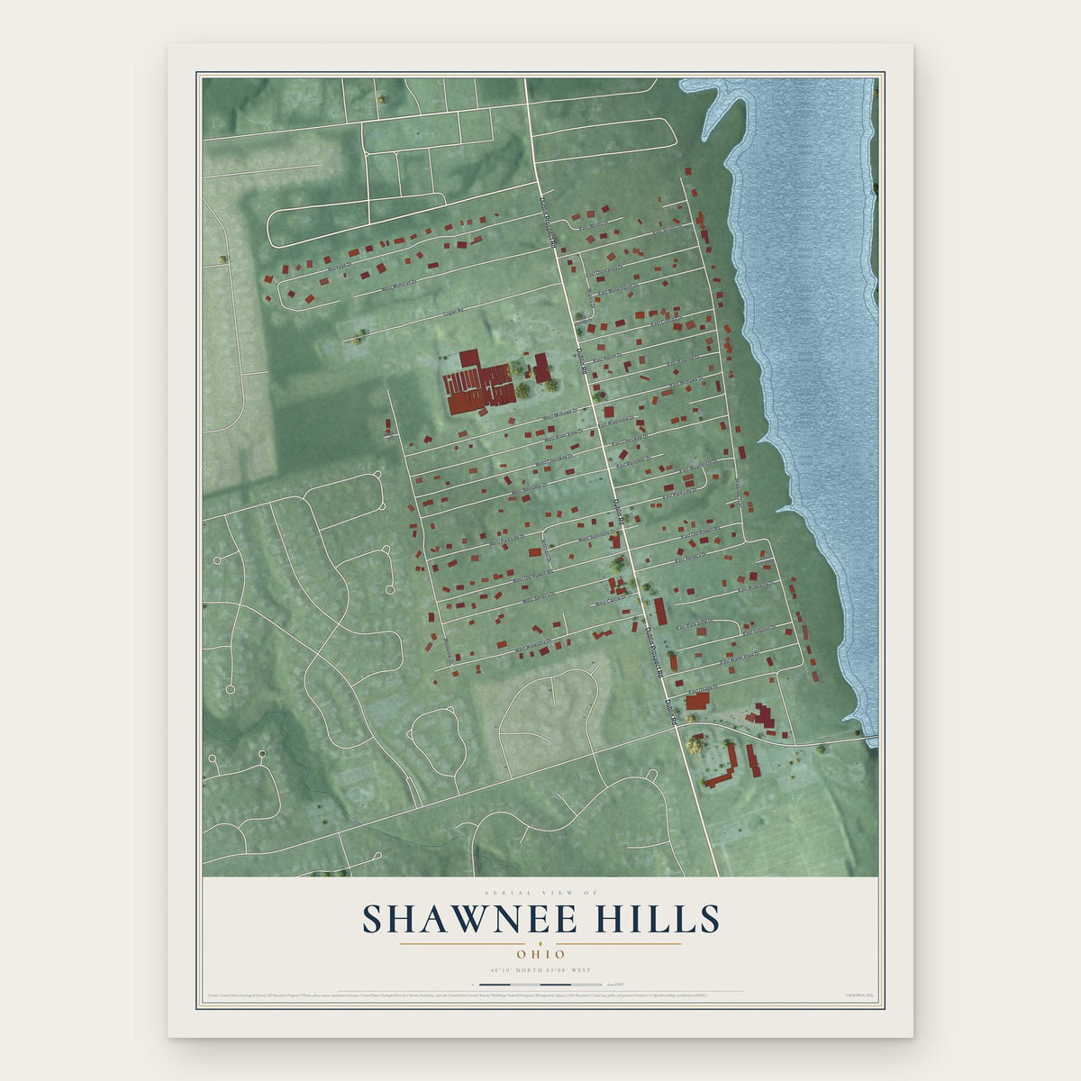 Shawnee Hills, Ohio map print, the full design