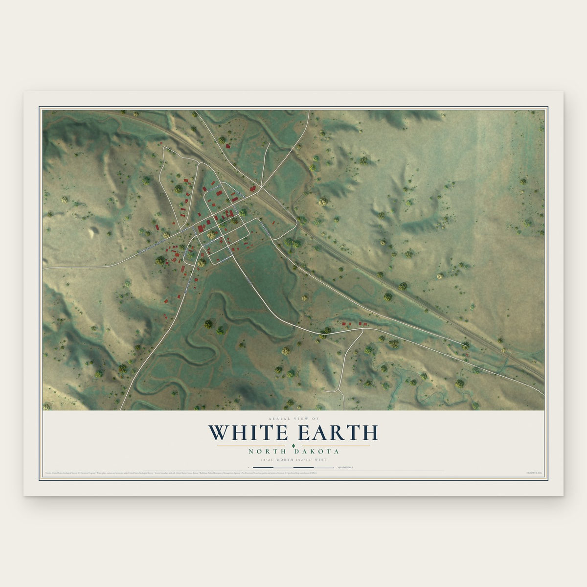 White Earth, North Dakota map print, the full design