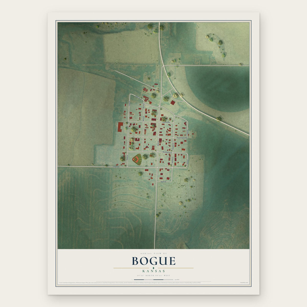 Bogue, Kansas map print, the full design