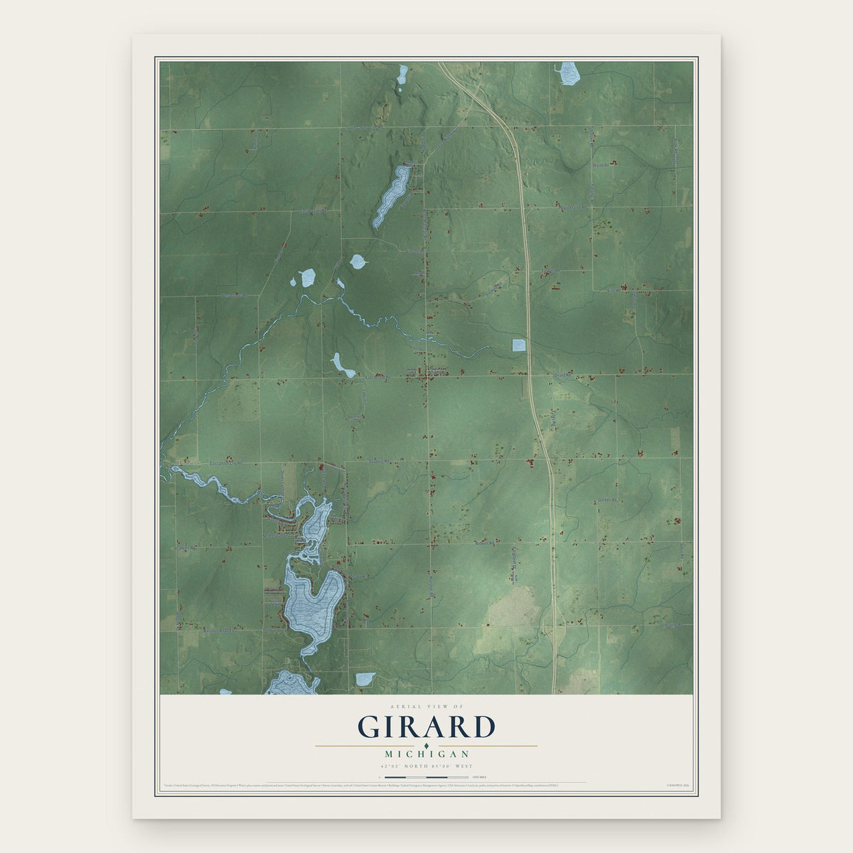 Girard, Michigan map print, the full design