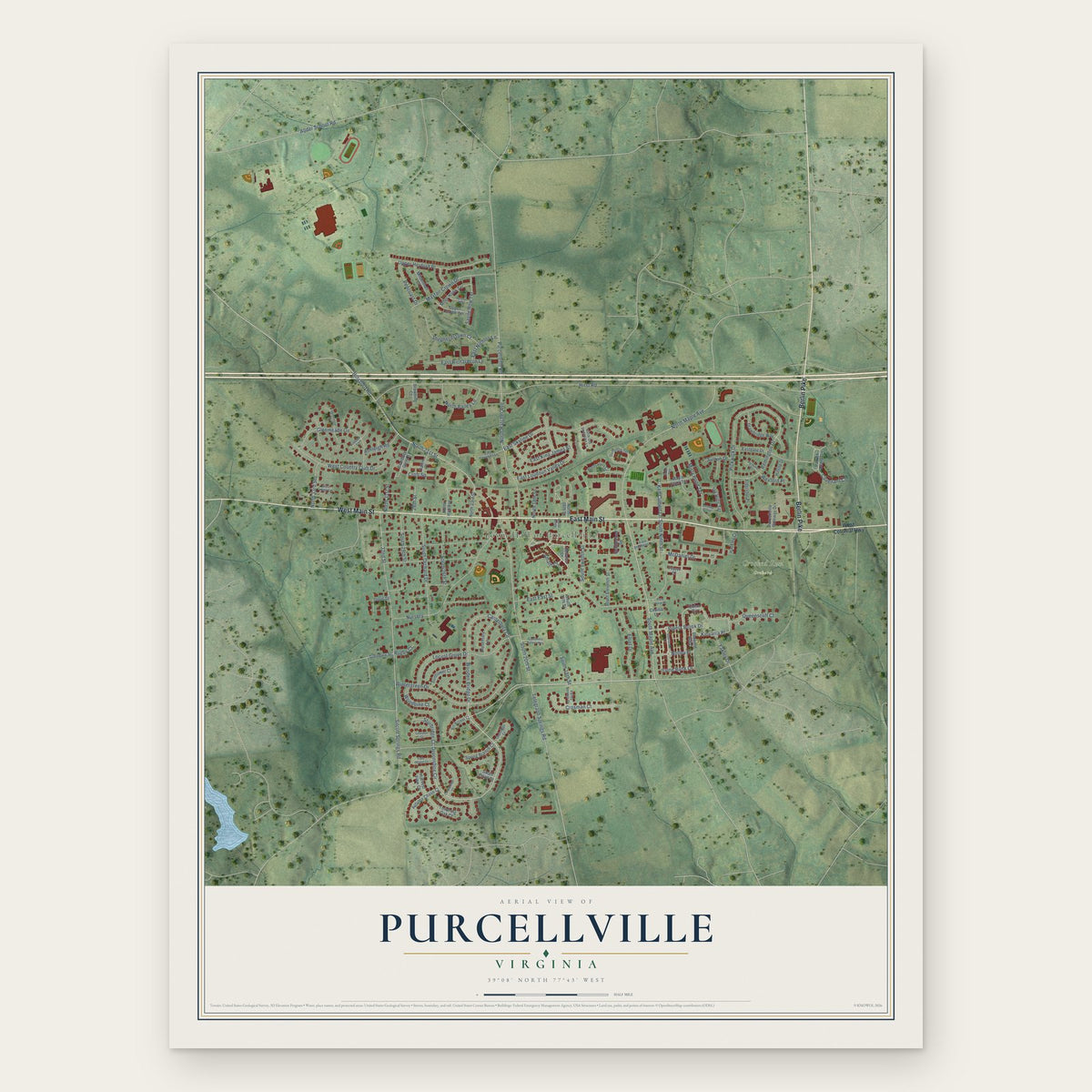 Purcellville, Virginia map print, the full design