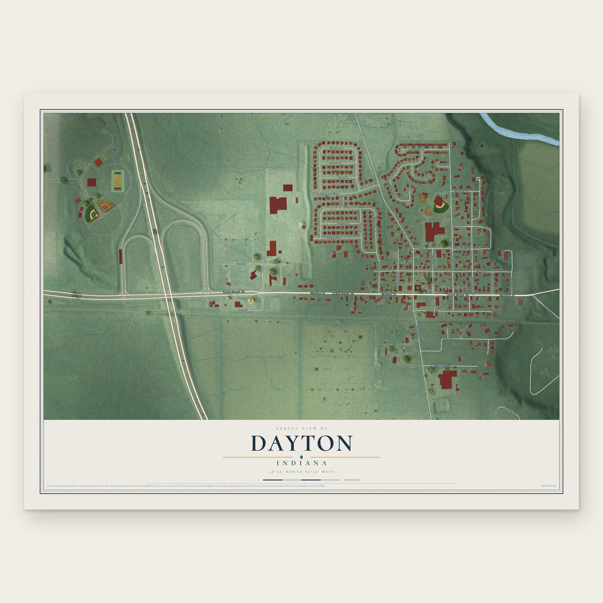 Dayton, Indiana map print, the full design